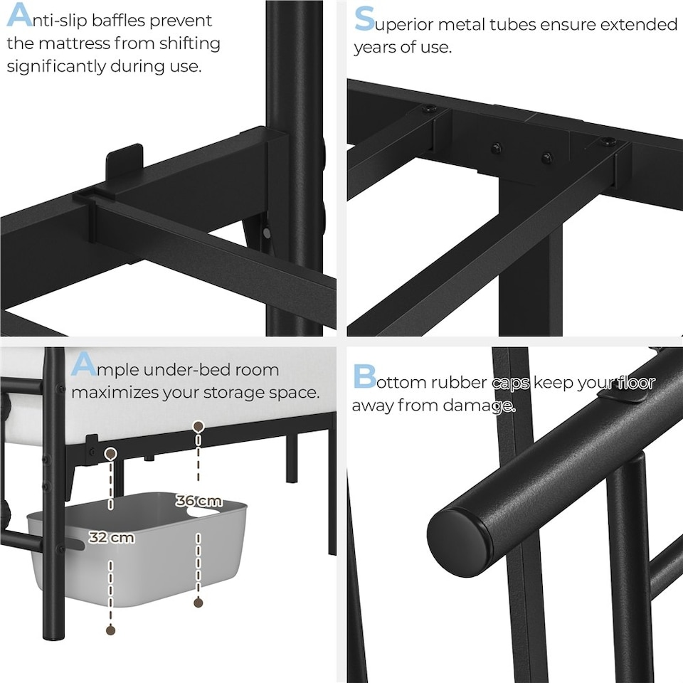 image 1 of Yaheetech 5ft King Vintage Iron Platform Bed with High Headboard Black
