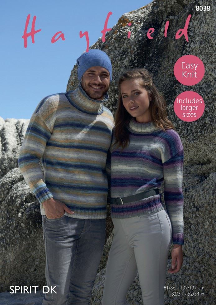 Hayfield Spirit DK Knitting Pattern 8038, Sweaters for Men and Women - 32 - 54 Inches - Easy