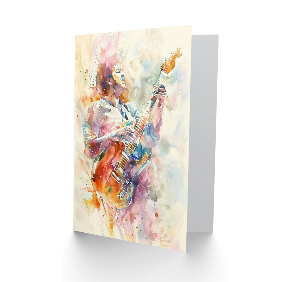 image 1 of Colourful Watercolour Electric Guitar Him Her Birthday Card