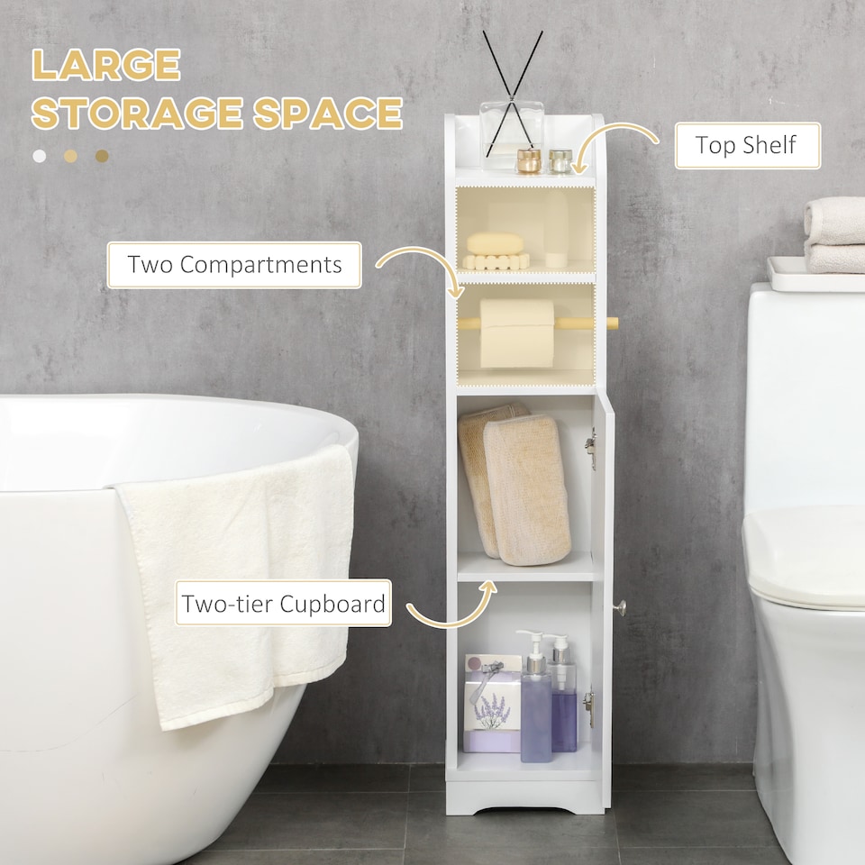 image 1 of kleankin Freestanding Bathroom Storage Unit with Adjustable Shelf, White