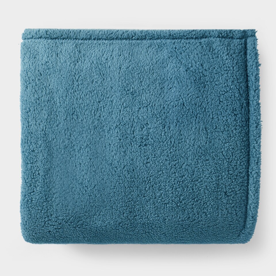 image 1 of OHS Teddy Fleece Soft Warm Plush Cosy Plain Dyed Throw Over Bed Blanket, 200x240cm Blue | Denim Blue