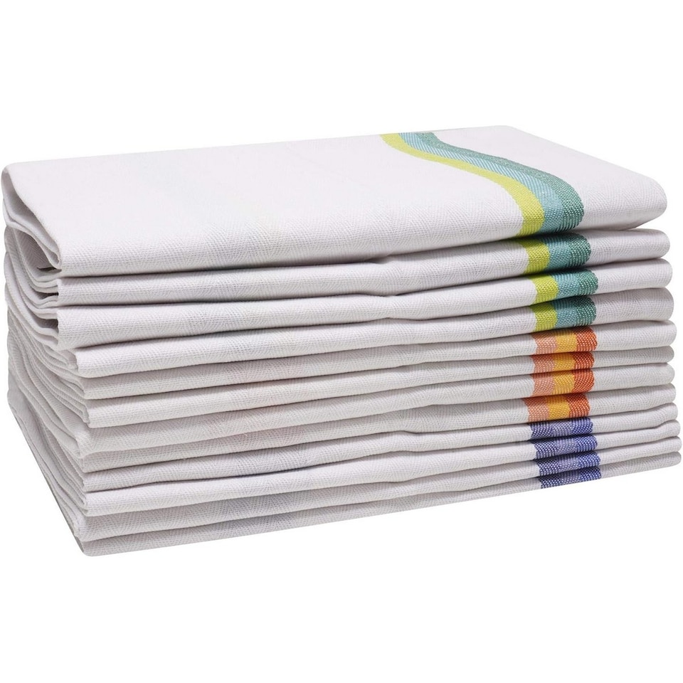 image 1 of K Collection Stripe Tea Towel Set (Pack of 12) | Multi | Multicoloured | One Size | 1