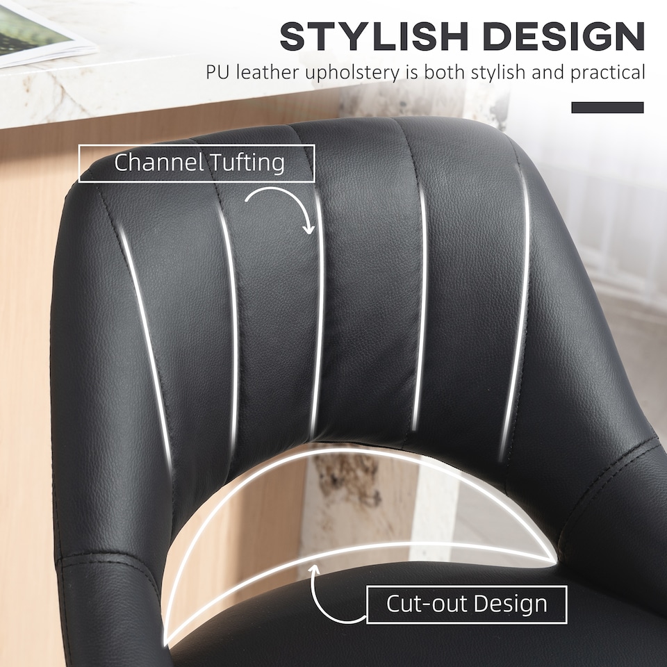 image 1 of HOMCOM Bar Stools Set of 2, Swivel Barstools with Adjustable Height, Backrest and Footrest,  Modern PU Leather Upholstered Breakfast Bar Chairs for Kitchen Island, Counter, Dining Room, Black | Black | Black