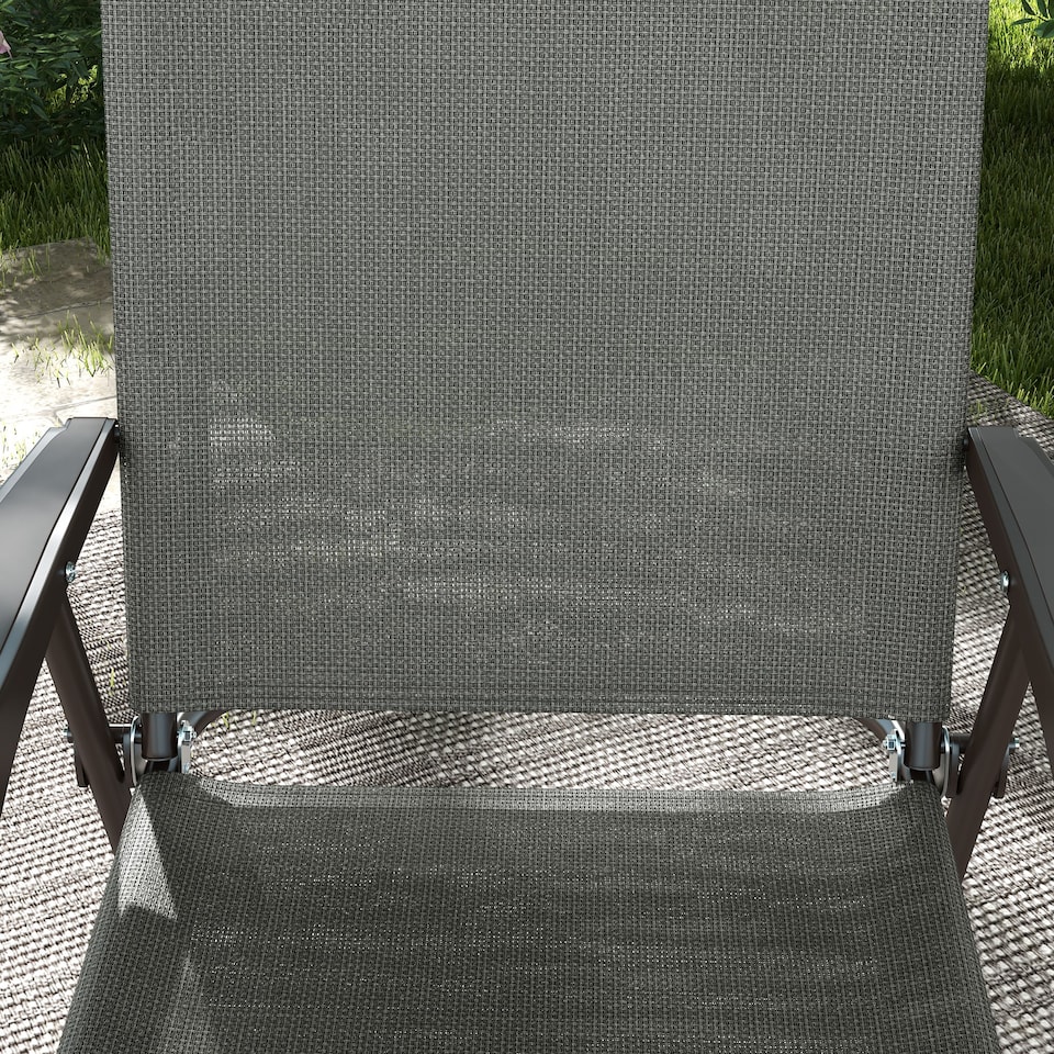 image 1 of Outsunny Folding Chairs Set of 2, Garden Chair with Armrest, Breathable Mesh Fabric Seat, Camping Sports Chairs for Adults, Dark Grey