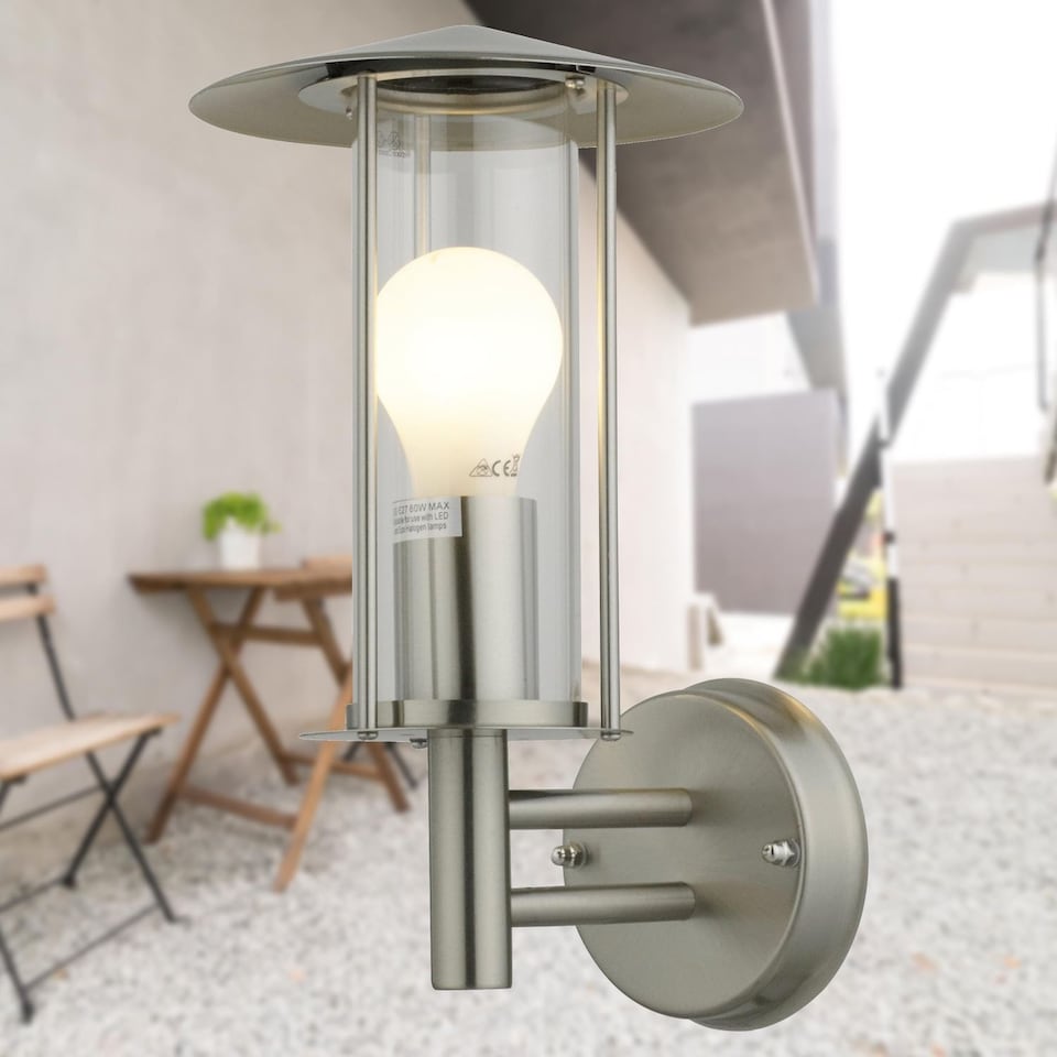 image 1 of Treviso - Brushed Stainless Steel Outdoor Wall Light | Grey | Clear | 1