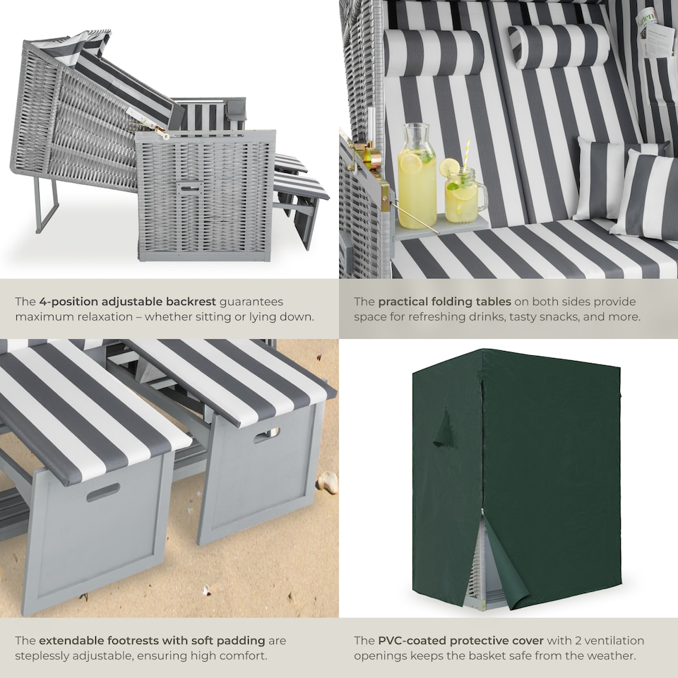 image 1 of Beach Chair Sylt with cushions, footrest and rain cover | Grey | grey/white | 1