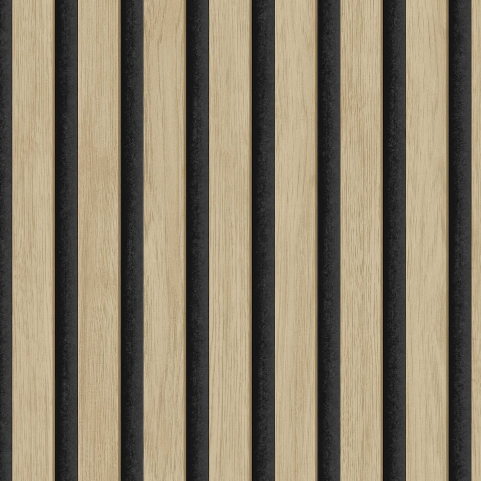 image 1 of Natural Wood Slat Wallpaper Acoustic Wood Panel Effect Oak Modern Feature Wall