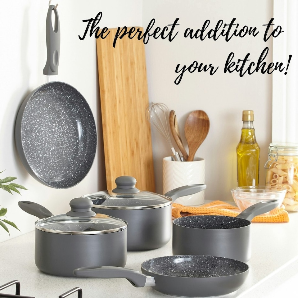 image 1 of Durastone 5 Piece Grey Non-Stick Cookware Set - Aluminium Pots & Frying Pans