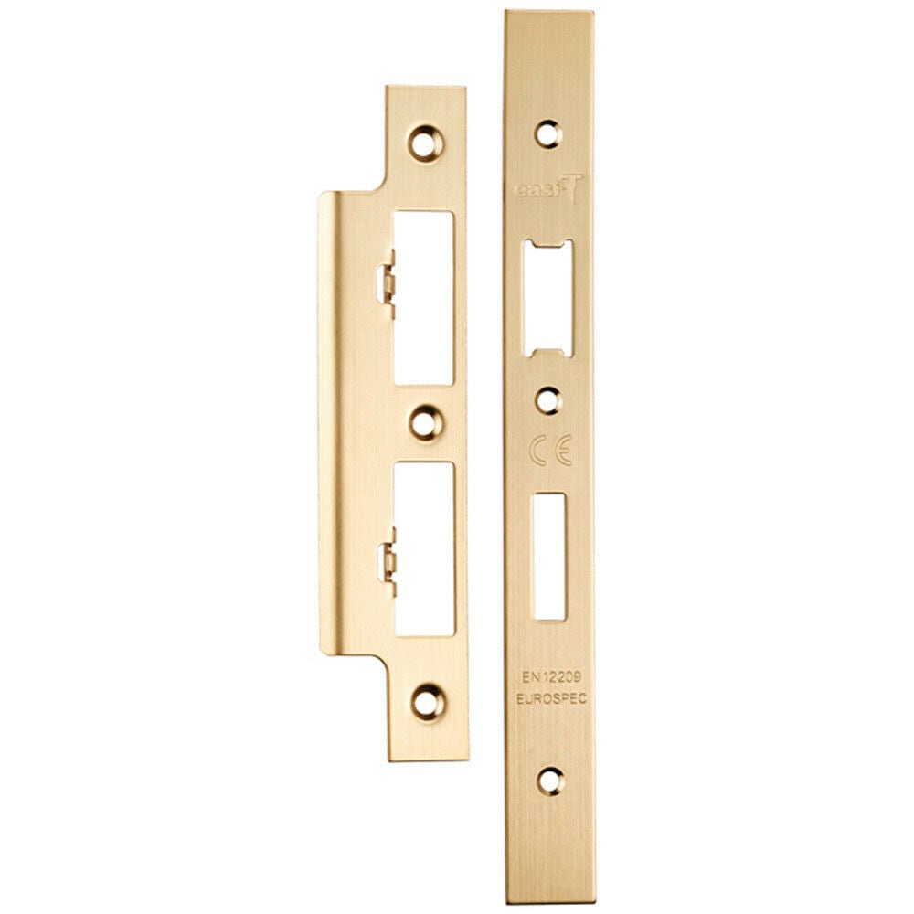 Loops Forend Strike & Fixing Pack For DIN Euro Sash & Bathroom Lock Satin Brass in Metallics