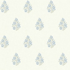 Sample of Posy Wallpaper in Blue and Sage on Cream Multi