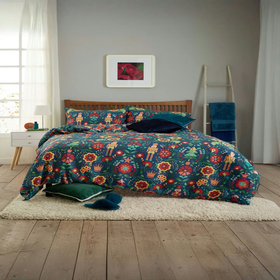 image 1 of Nutcracker Folkloric Print Duvet Cover Set – 200 Thread Count Easycare Breathable Bedding Multi | King