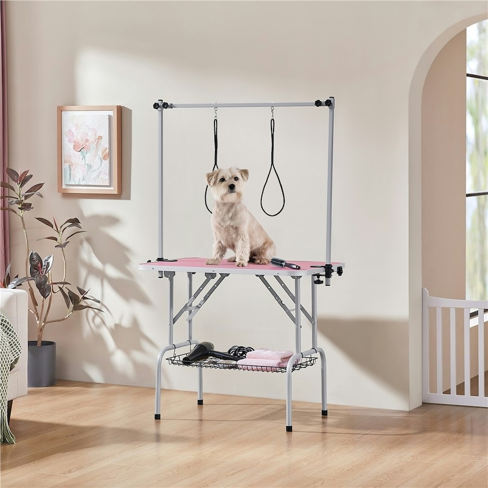 image 1 of Yaheetech 91 cm wide Pet Grooming Table with Loop Noose Pink