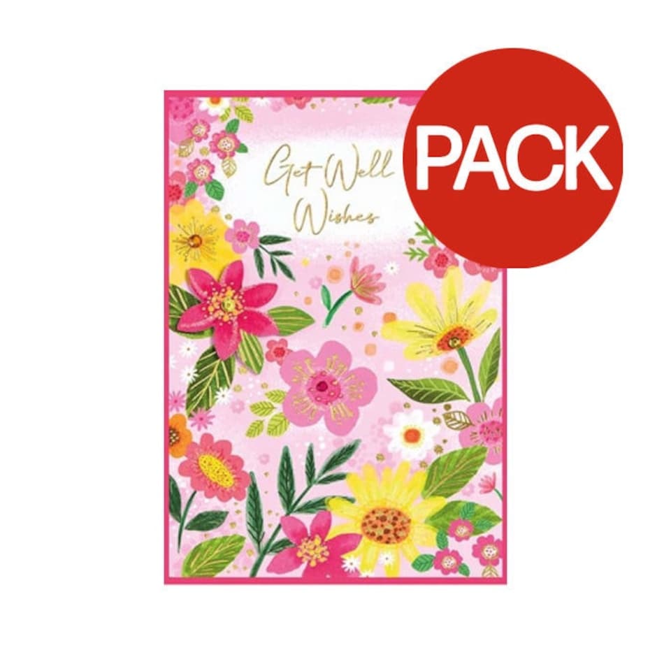 image 1 of Simon Elvin Isabal Garden Flowers Get Well Greetings Card (Pack of 6) - White/Multicoloured - One Size