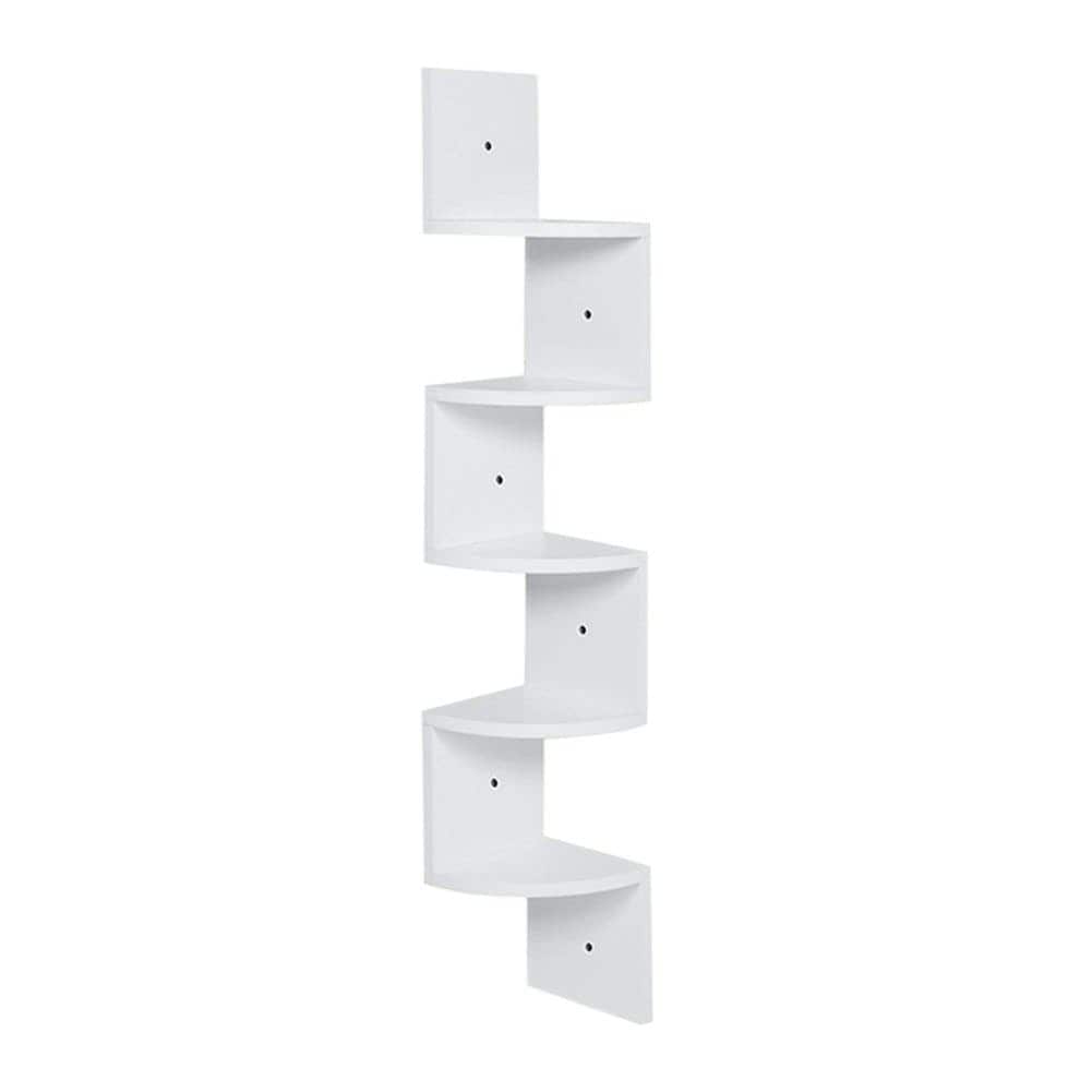 Living and Home Wooden Quadrant Floating Corner Shelves 5-Tier - White | White
