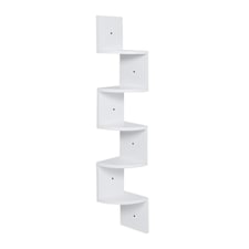 Living and Home Wooden Quadrant Floating Corner Shelves 5-Tier - White | White