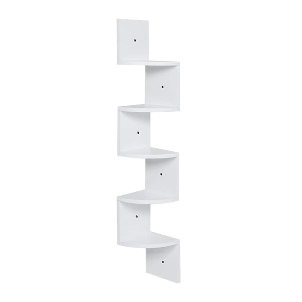 image 1 of Living and Home Wooden Quadrant Floating Corner Shelves 5-Tier - White | White