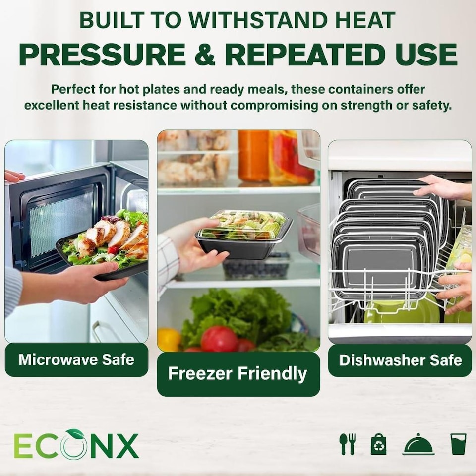 image 1 of ECONX 16oz Meal Prep Container Plastic Food Storage Containers with Lids Microwave Safe Reusable 20pc