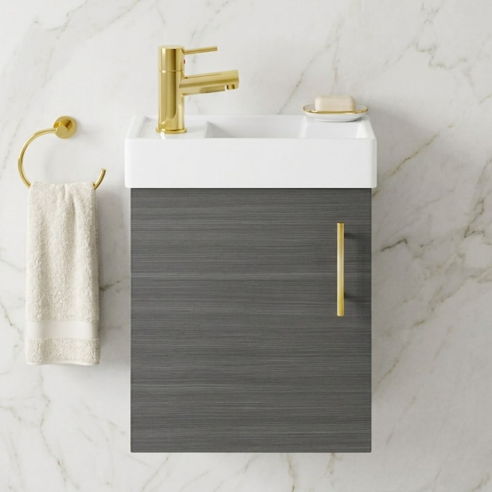 image 1 of Balterley Wall Hung Vanity Basin 400mm Anthracite & Brushed Brass Handle