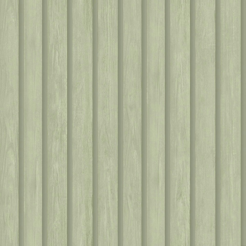 image 1 of Holden Décor Wood Slats Wallpaper - Soft Green - 10m x 53cm Green