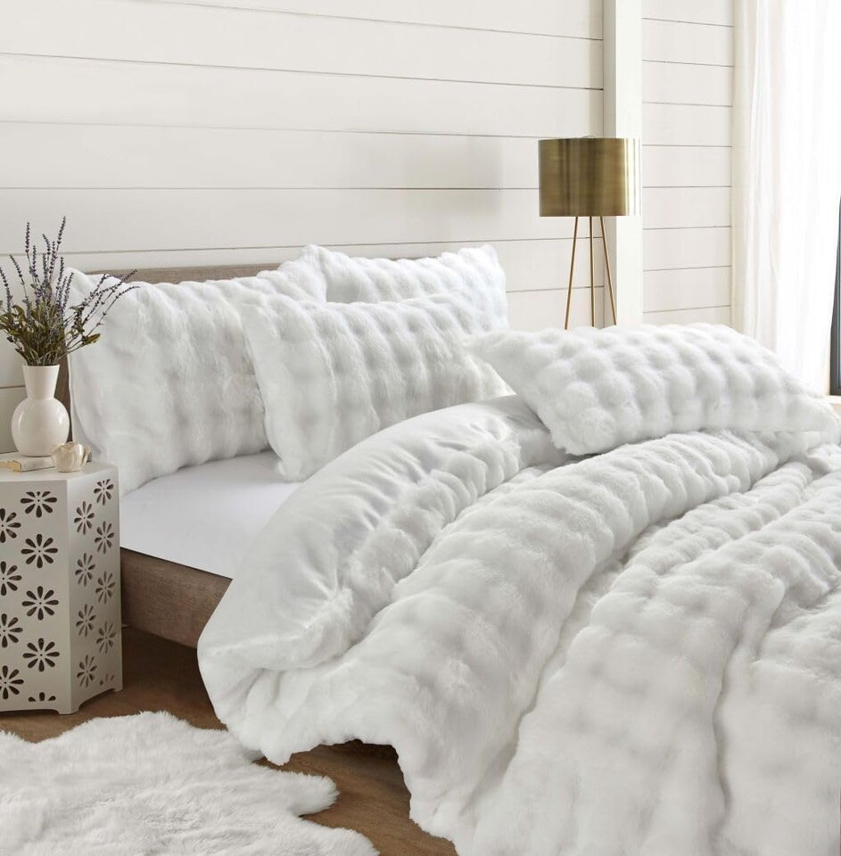 HOMES-LINEN Teddy Fleece Duvet Cover Set Square Plush Bedding