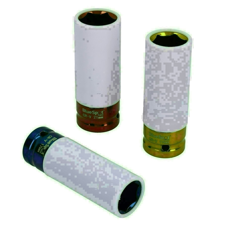 image 1 of 1/2" Drive Alloy Wheel Nut Sockets Double Deep 17mm 19mm 21mm 3pc Set