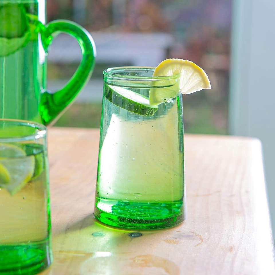 image 1 of Nicola Spring Merzouga Recycled Highball Glasses - 320ml - Green - Pack of 6 - Highballs Drinking Glasses Glassware Set Green