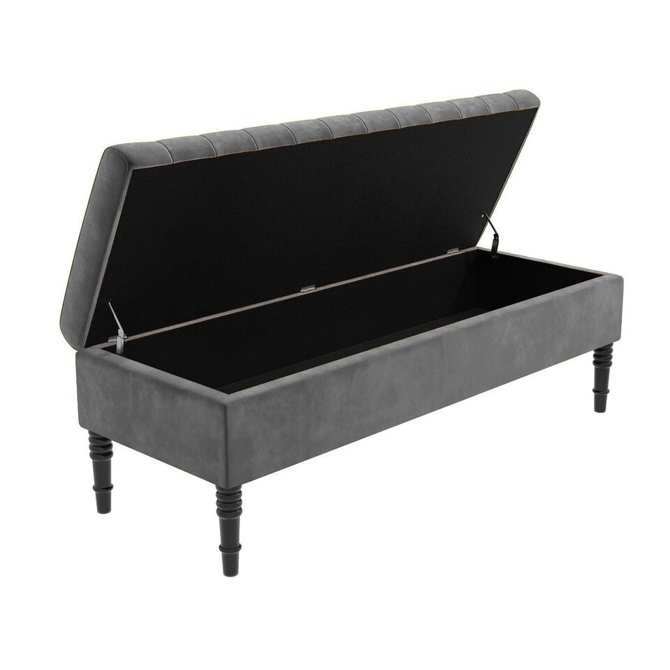image 1 of Safar 180cm Ottoman Storage Bench - Plush Velvet Shoe Bench - Grey Lined Upholstery Storage Footstool