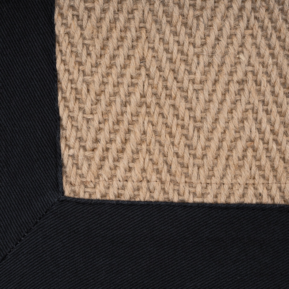image 1 of KUKOON Natural Golden Beige Jute Micro Woven Herringbone Pattern Cotton Border Area Rug 120cm x 170cm
