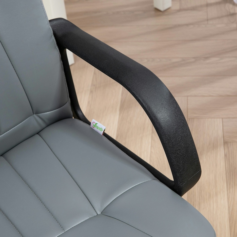 image 1 of HOMCOM PU Leather Office Chair Swivel Home Mid-Back Computer Desk Chair, Grey