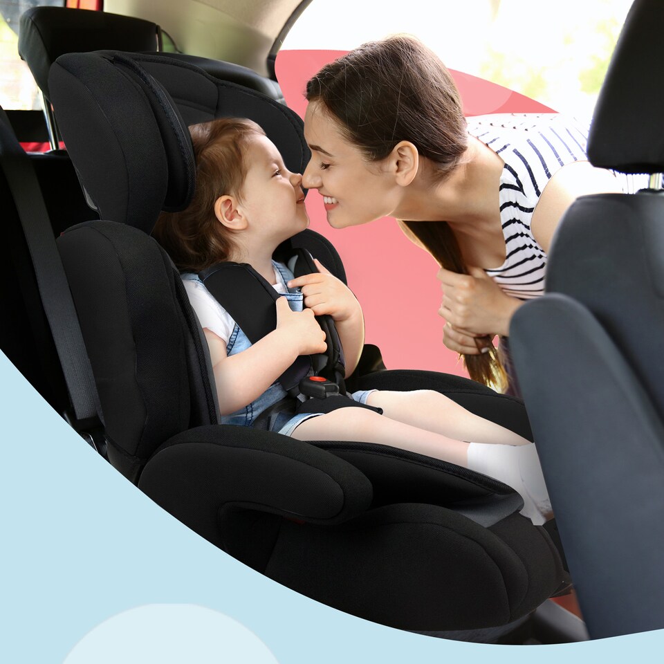 image 1 of Kidoola Adjustable Car Seat, 3 Age Functions, Toddler to 12 Years, Black