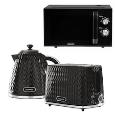 Daewoo Black Argyle Kettle Toaster Microwave Set