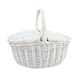 image 3 of White Wash Finish Oval Wicker Basket with Lining Blue | Blue and White Checked | One Size