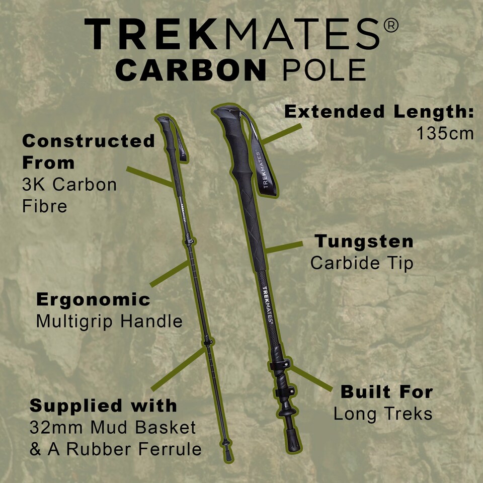 image 1 of Carbon Pole Lightweight 3 Section Adjustable Hiking Trekking Outdoor Gear | Black | Black | One Size | 1