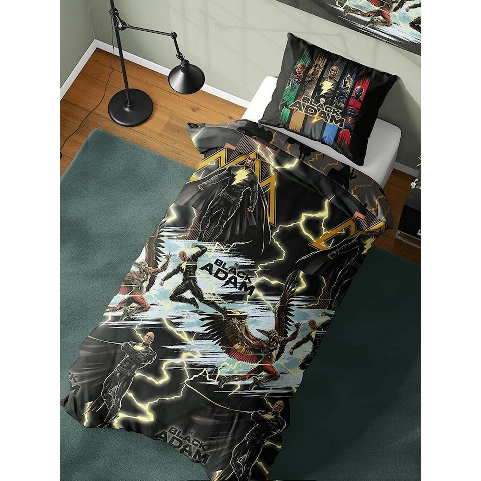image 1 of Black Adam Duvet Cover Set - Black/Yellow/Grey - Single Black | Single