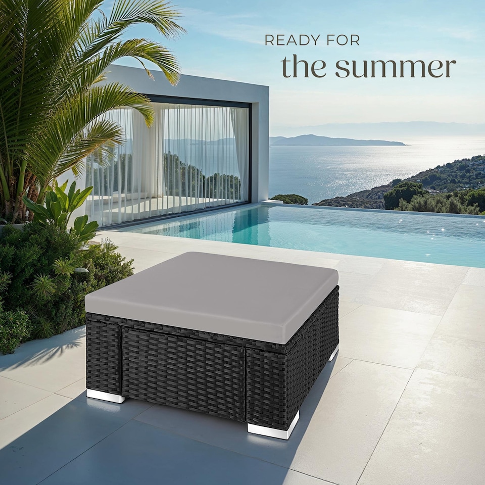 image 1 of Footstool Bitonto - durable, UV-resistant polyrattan chair, 53 x 53 x 26 cm | Black | black/grey | One Size | 1