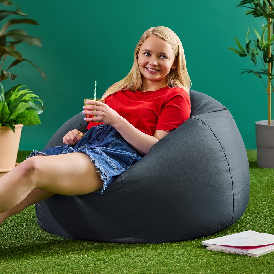 image 1 of icon Kingston Adult Classic Indoor Outdoor Bean Bag & Square Footstool Pouffe Charcoal