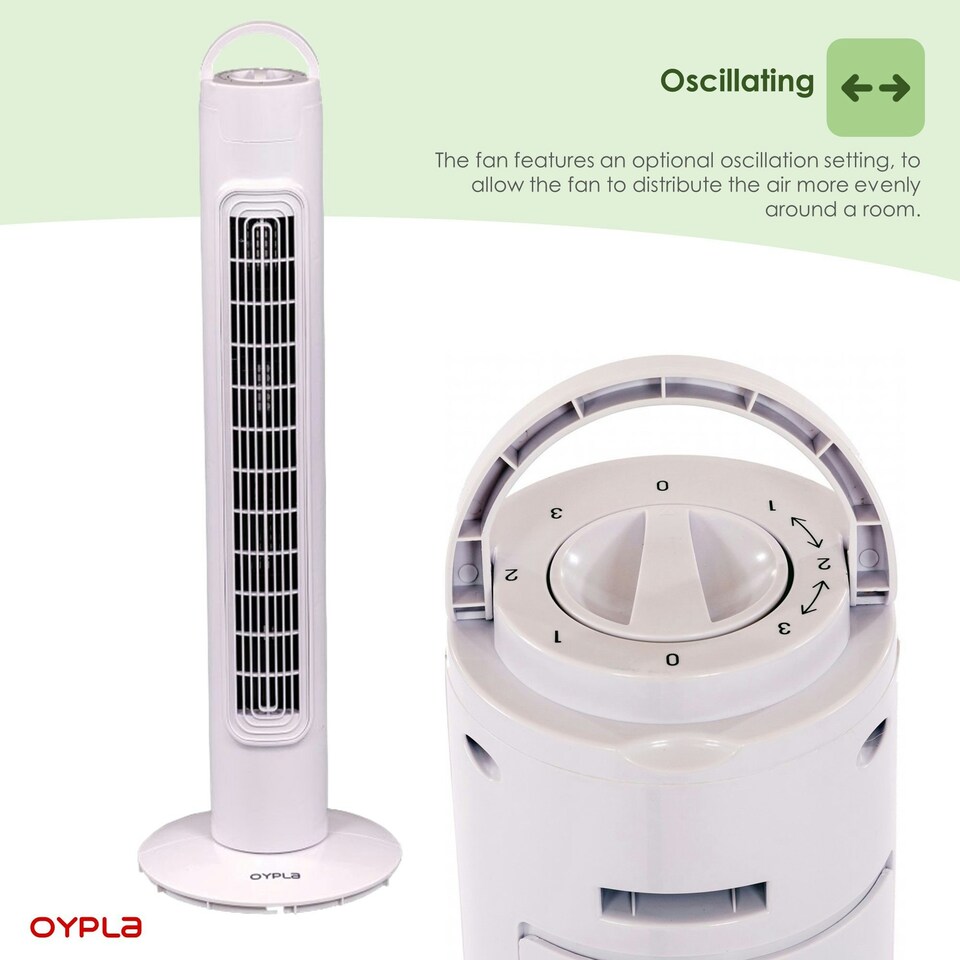 image 1 of Oypla Electrical 30" Free Standing 3-Speed Oscillating Tower Cooling Fan