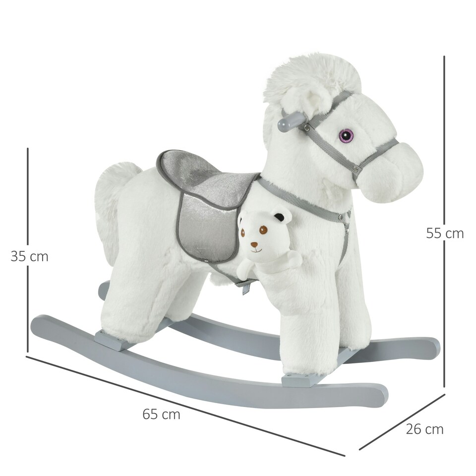 image 1 of HOMCOM Kids Plush Ride-On Rocking Horse with Plush Toy Sound Handle Grip