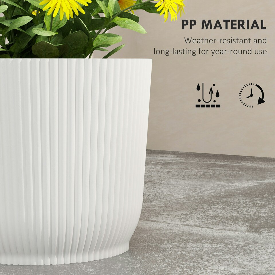 image 1 of Outsunny Set of 3 Round Plant Pots Outdoor 22cm for Garden, White