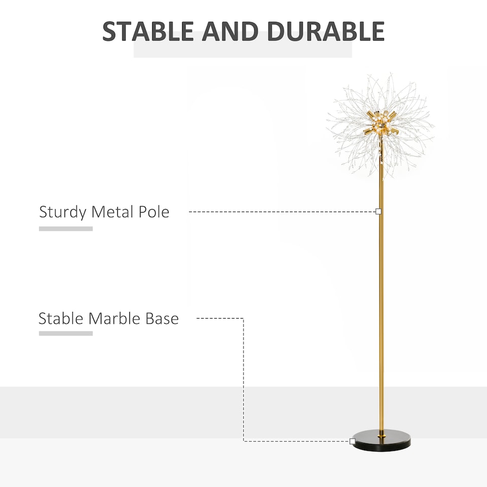 image 1 of HOMCOM Floor Lamp, Crystal Fireworks Standing Lamp, Metal Golden Pole Tree Lighting with Foot Switch, 8 Lights, G9 Bulb Base, for Living Room, Bedroom