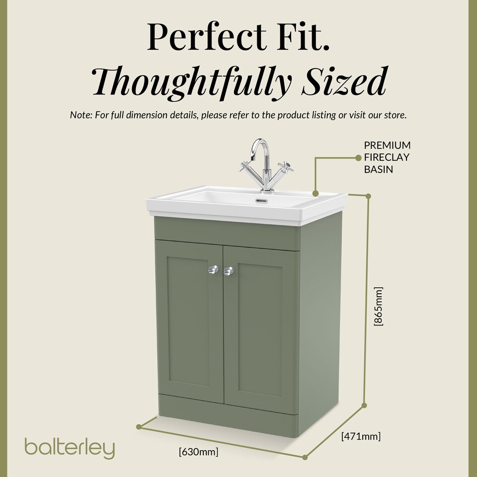 image 1 of Balterley Classic Traditional Bathroom Floor Standing 2-Door Vanity Unit & Fireclay Basin | Green | Satin Green