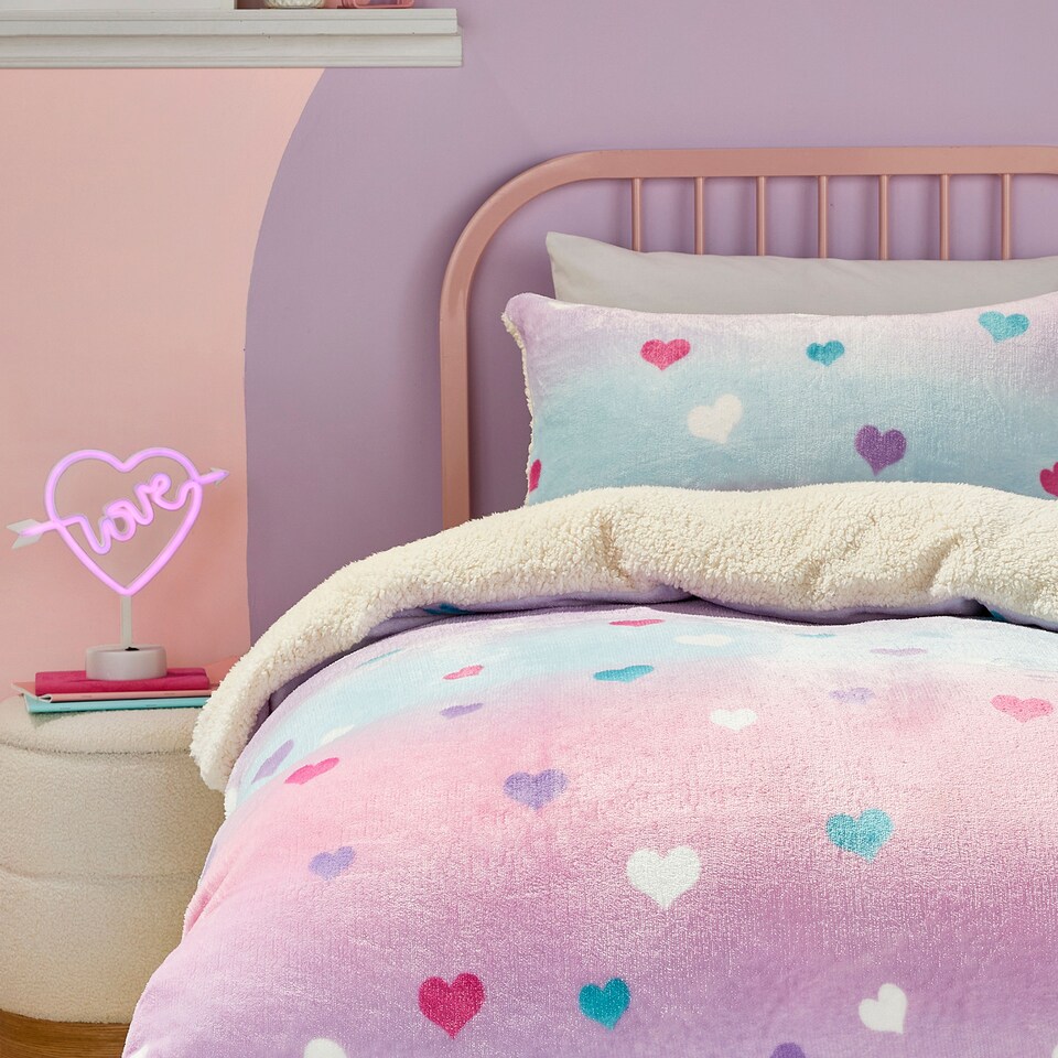 image 1 of Bedlam Cosy Ombre Heart Duvet Cover Set Multi