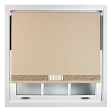 FURNISHED Blackout Roller Blind with Gold Glitter Trim and Cream Bow Trimmable Window Shade | Brown | Cappuccino | (W) 105cm x (L) 165cm