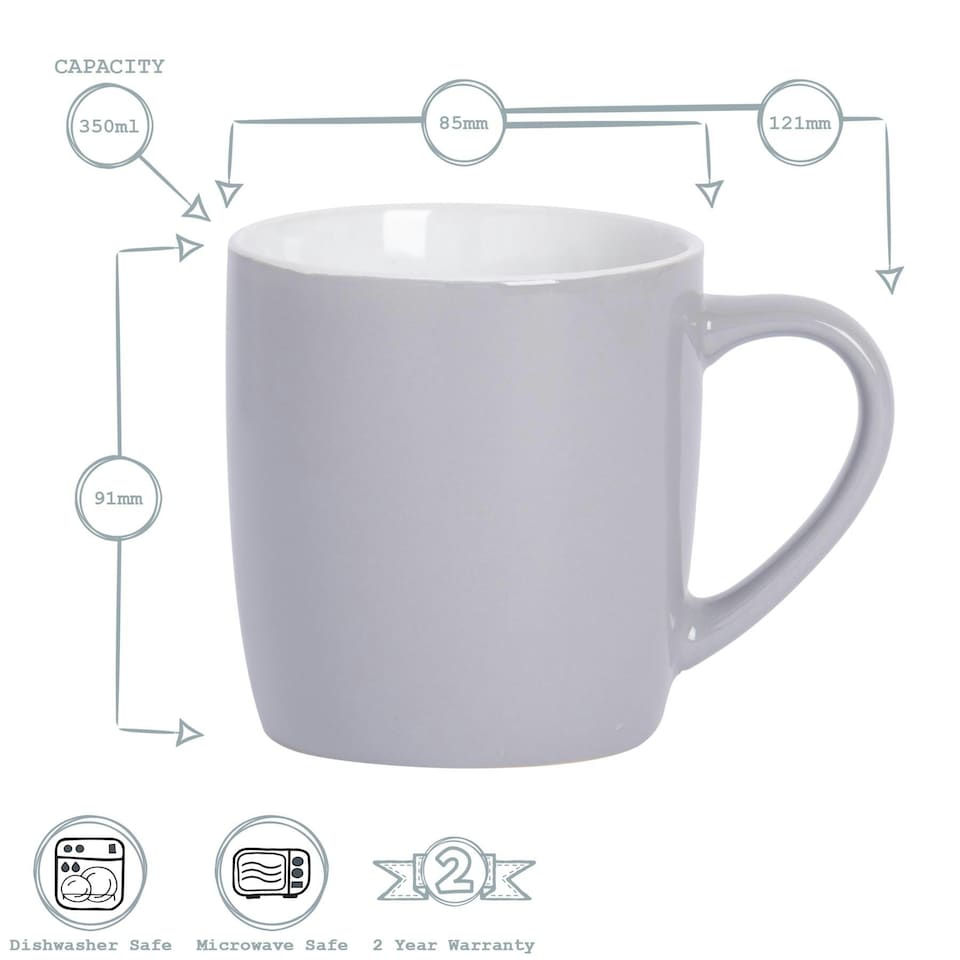 image 1 of Argon Tableware 6x Coloured Coffee Mugs - Grey - 350ml - Tea Mug Latte Mug Cappuccino Mug Drinking Mug Grey