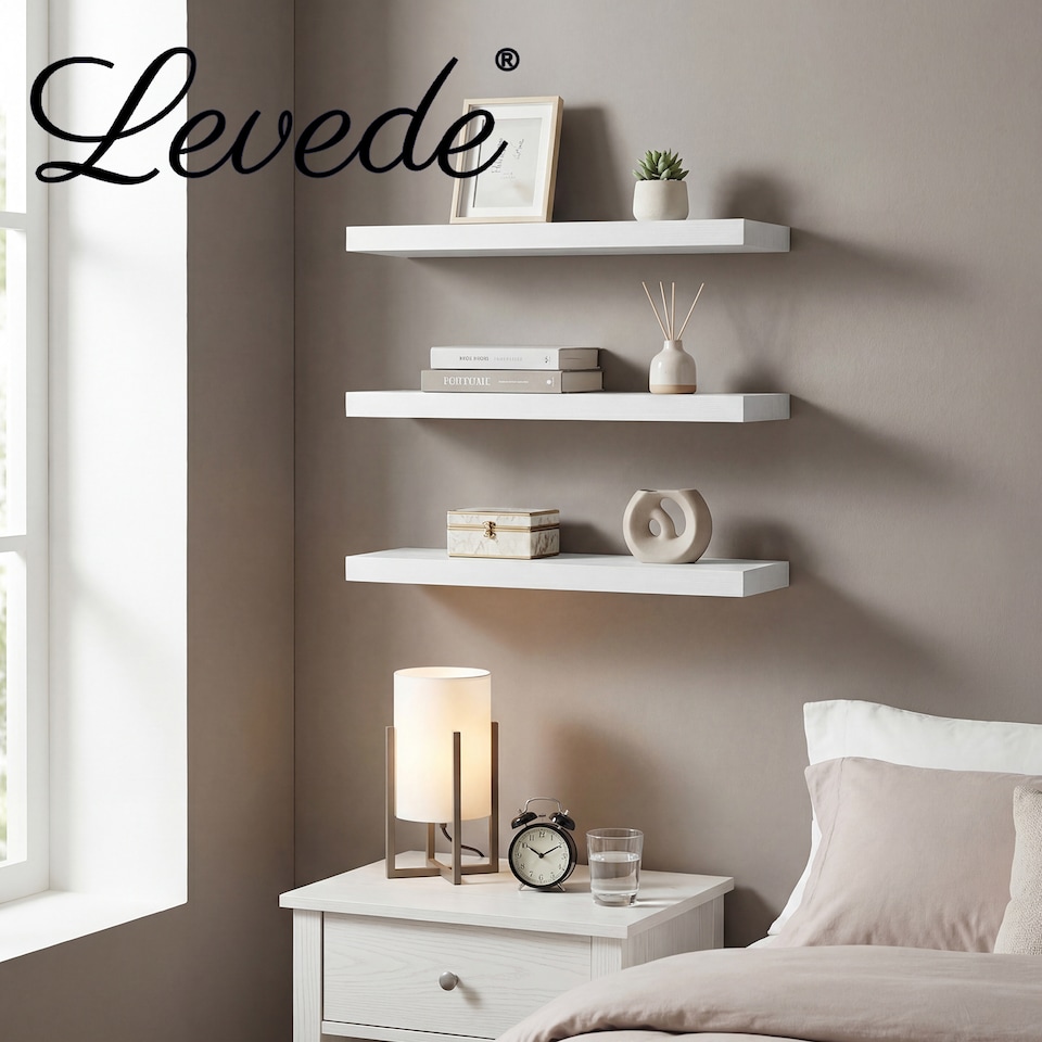 image 1 of Levede Floating Shelf Wall Storage Screw Mounted Rustic Home Decor 3 PCS White