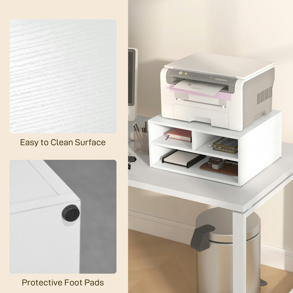 image 1 of HOMCOM Desktop Printer Stand with 3 Open Compartments, Desk Organiser, White