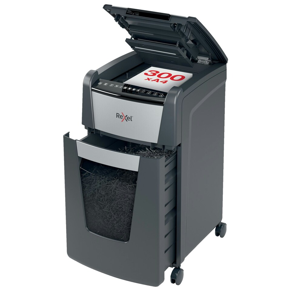 Rexel Optimum AutoFeed Plus 300M Micro Cut Shredder 60 Litre 300 Sheet Automatic/8 Sheet Manual Black 2020300M