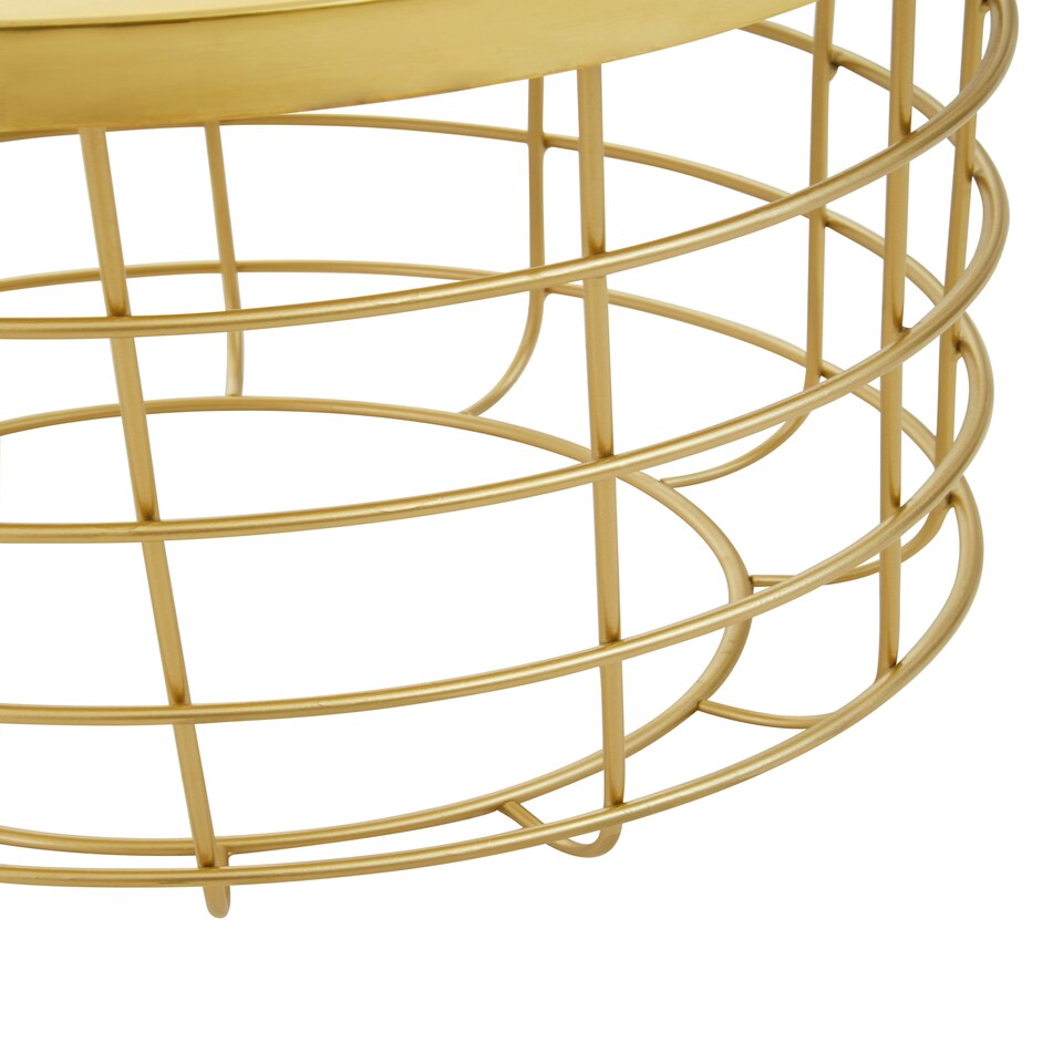 image 1 of Interiors by Premier Gold Finish Side Table With Caged Base, Open Frame Design Bedside Table, Accent Side Table for Living Room Gold