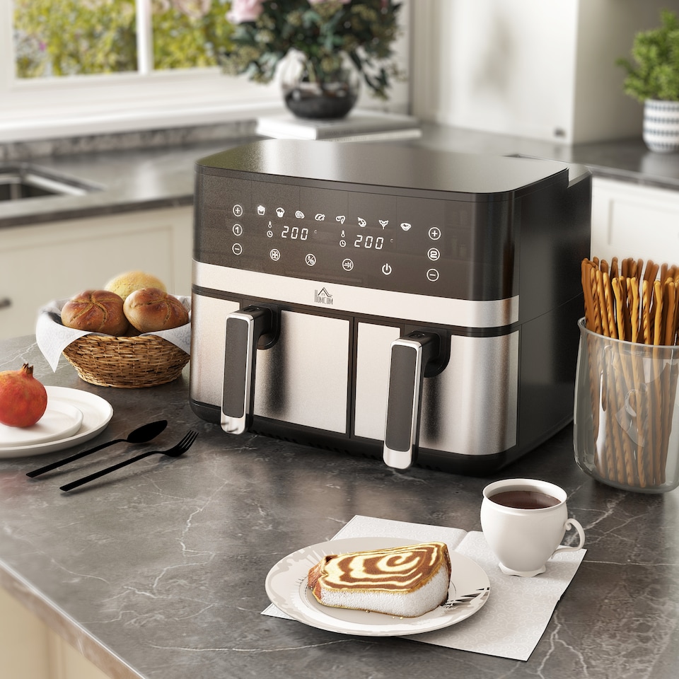 image 1 of HOMCOM Dual Zone Air Fryer 8.5L Double Air Fryer with SYNCFinish 2700W