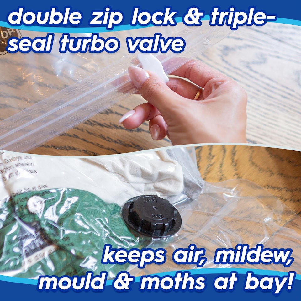 image 1 of Harbour Housewares 10x Vacuum Storage Bags & Pump Set - XL (90 x 120cm) - Reusable Clothes Space Saver Organiser Zip Lock Bag | Black | Black | Extra Large | 11